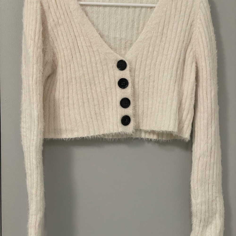 Cream Ribbed Button-Up Cardigan